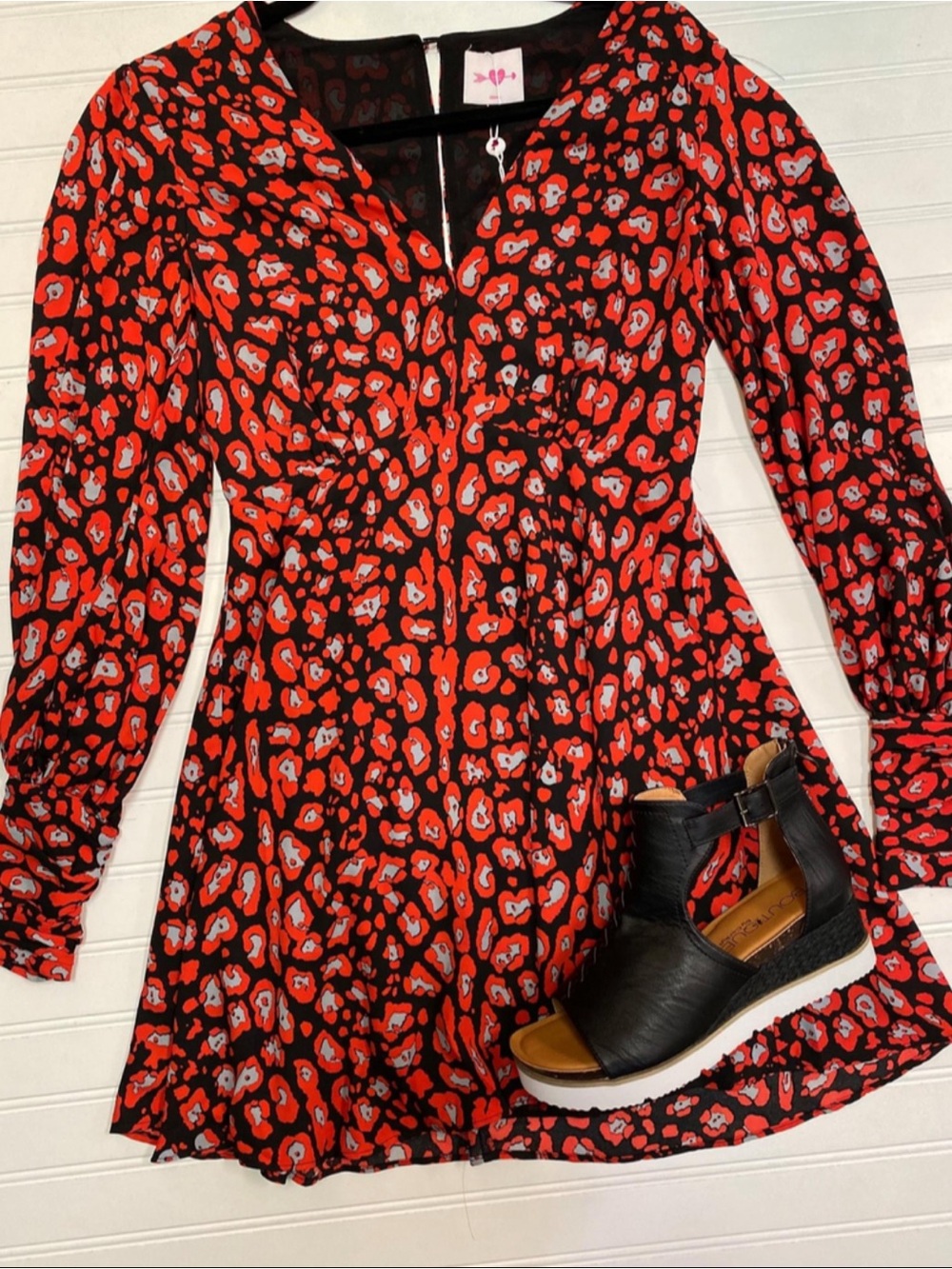 Red & Black Floral Print Women’s Dress buddy love size xs